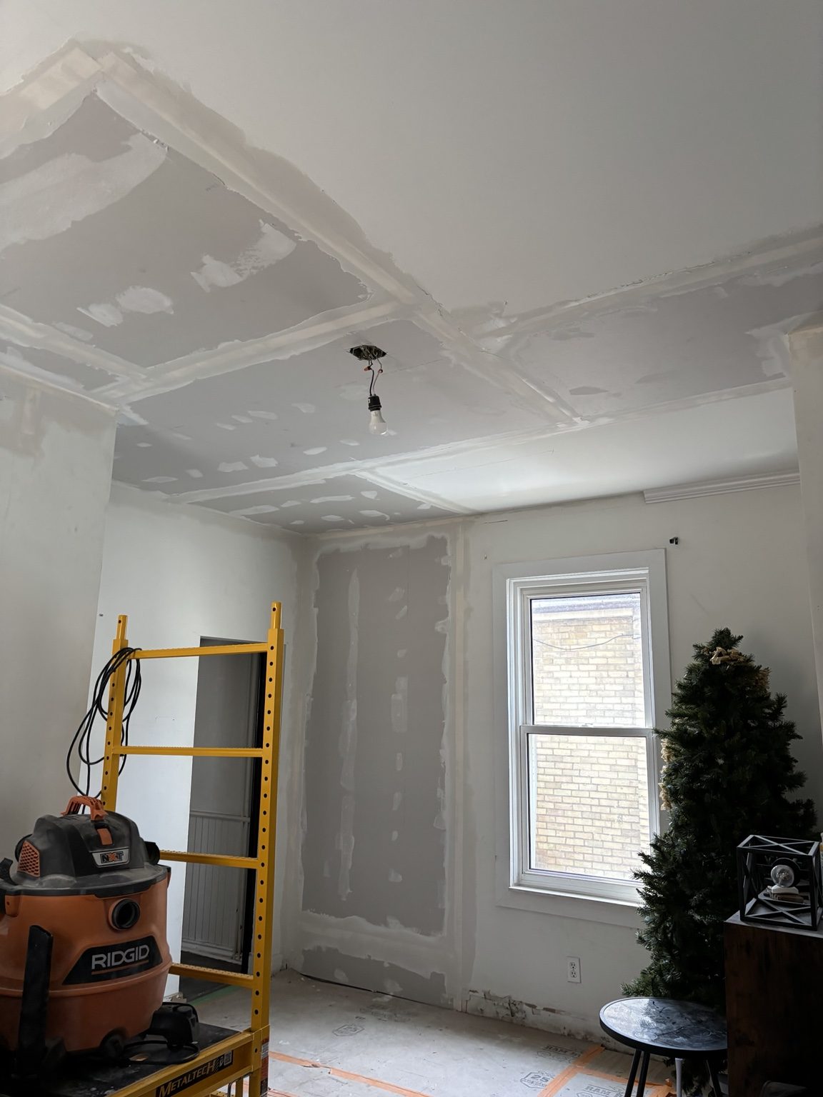 Ceiling surface repair in progress