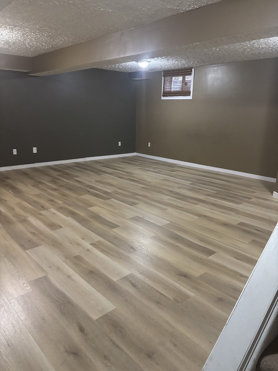 Continuous plank flooring through a finished lower level
