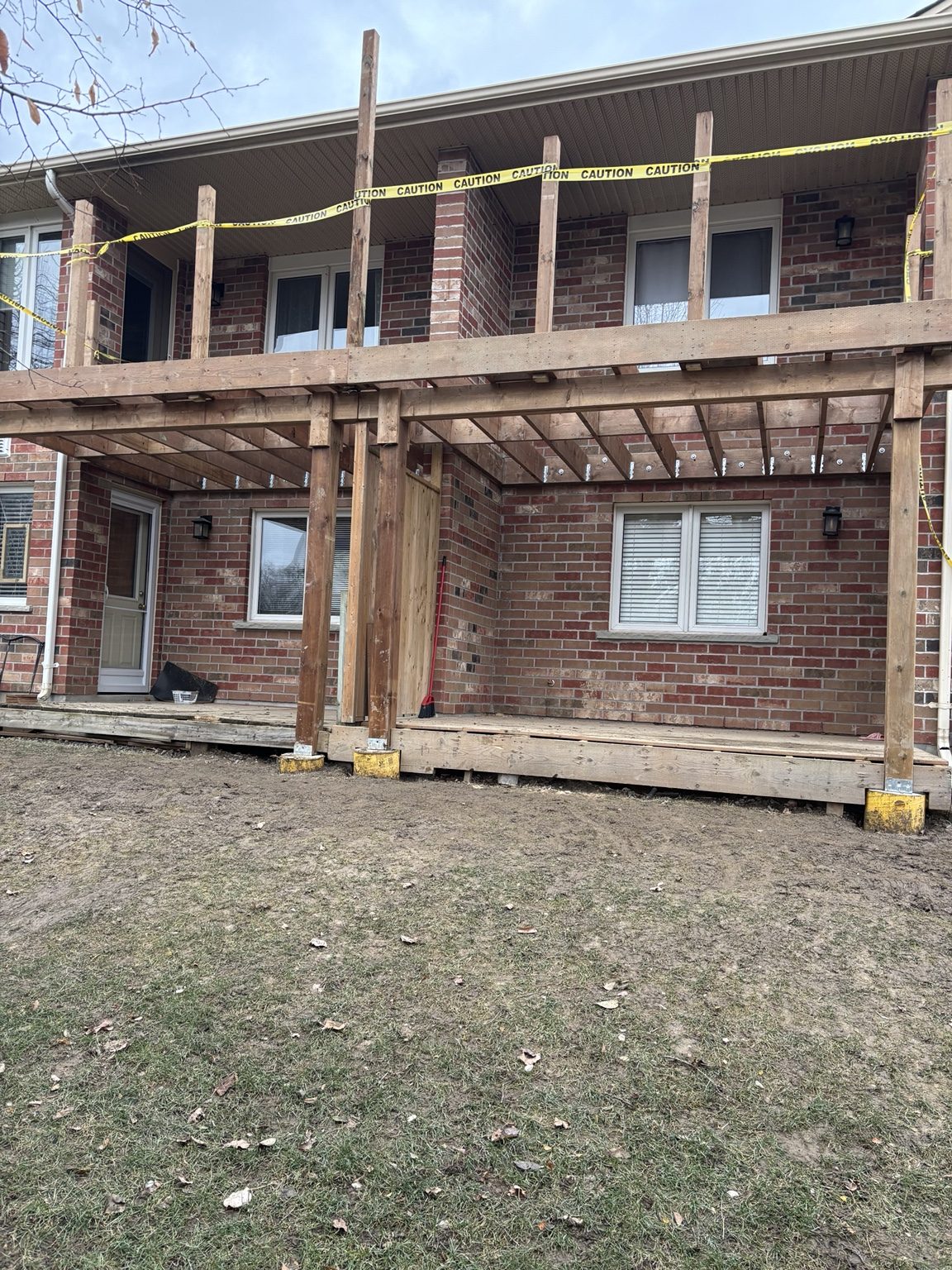 Residential deck framing in progress