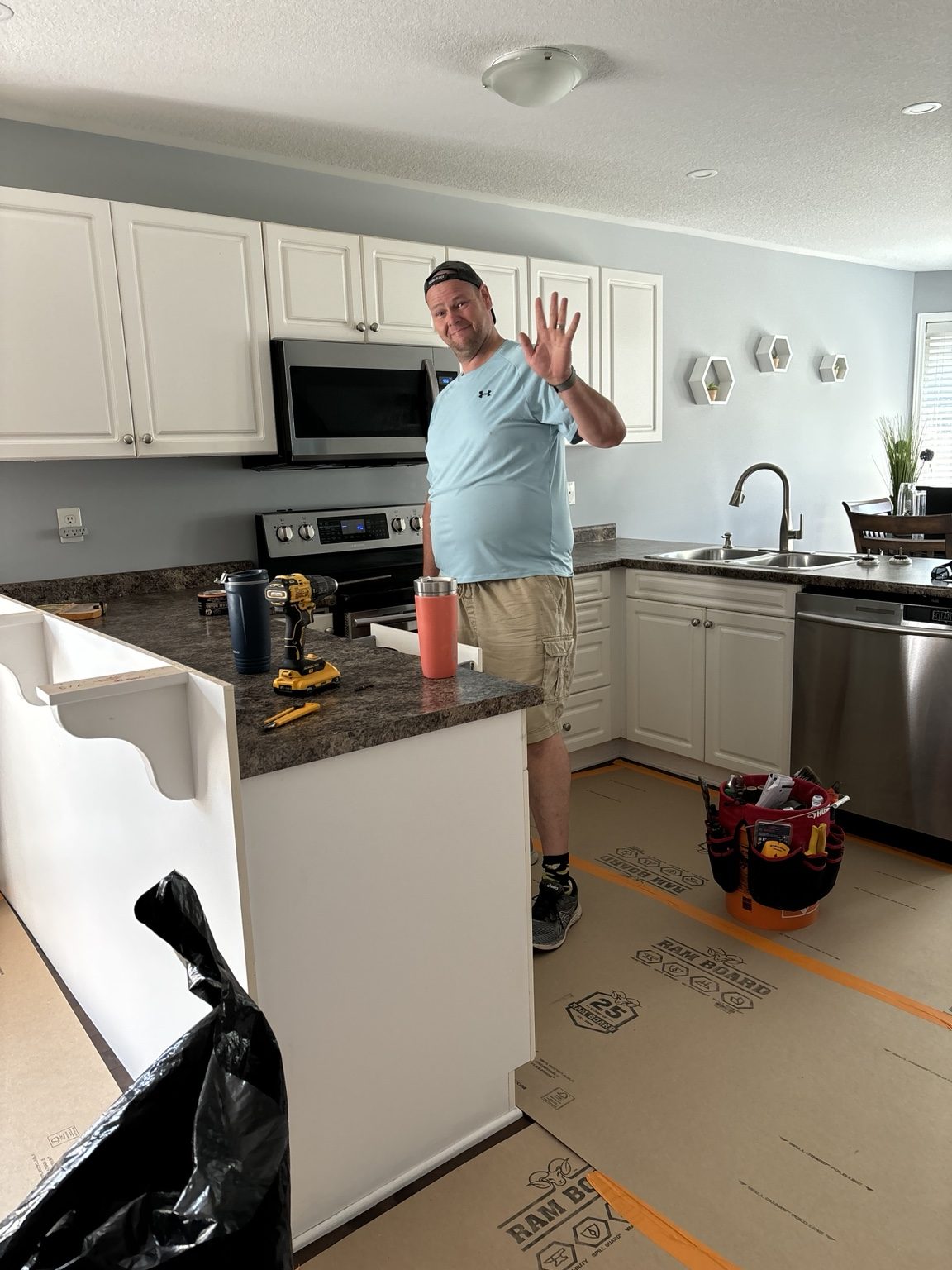 Kitchen cabinet installation in progress