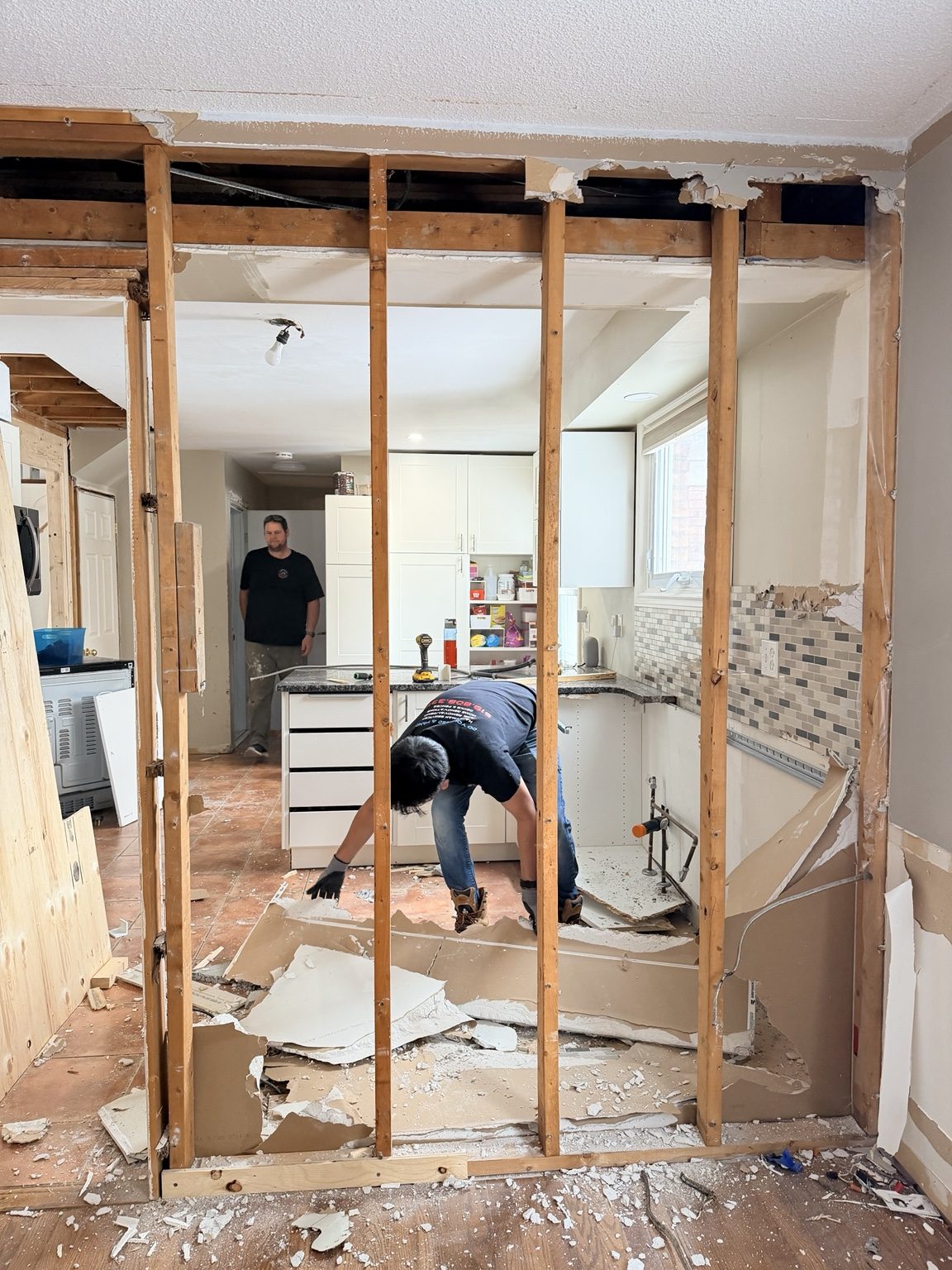 Framed wall opening during an interior renovation