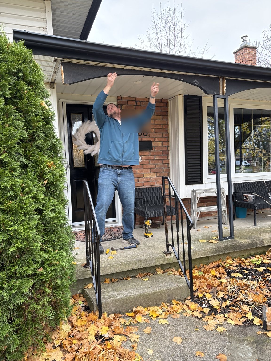 Exterior work in progress at an anonymous Westmount porch and entry